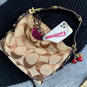 Coach Tan and Brown Signature Shoulder Bag